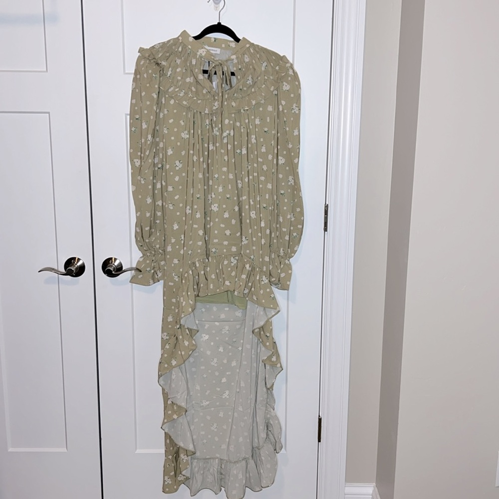 NWT WeWoreWhat Oat Polka Dot Floral High-Low Long Sleeve Dress - Picture 2 of 6